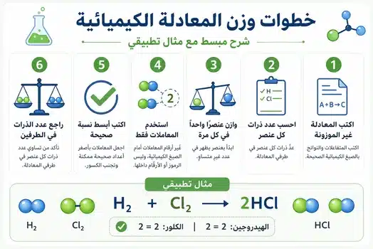 خطوات وزن المعادلة الكيميائية بطريقة سهلة