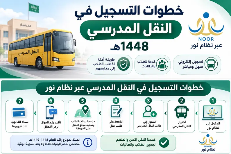 خطوات التسجيل في النقل المدرسي عبر نظام نور 1448هـ